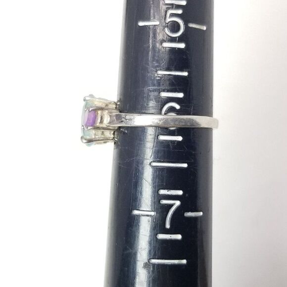 Vintage Sterling Silver Blue and Purple Rhinestone Three Stone Ring, Size 6 Band - Picture 8 of 10